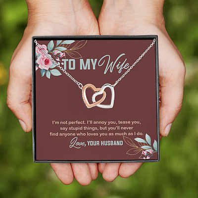 Alternative view of To My Wife I'm Not Perfect I'll Annoy You Tease You Say Stupid Things Interlocking Hearts Pendant Necklace