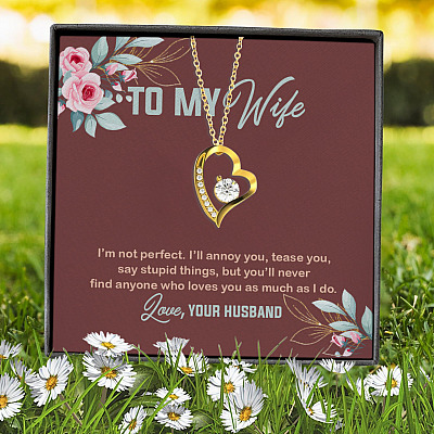 To My Wife I'm Not Perfect I'll Annoy You Tease You Say Stupid Things Forever Love Heart Pendant Necklace