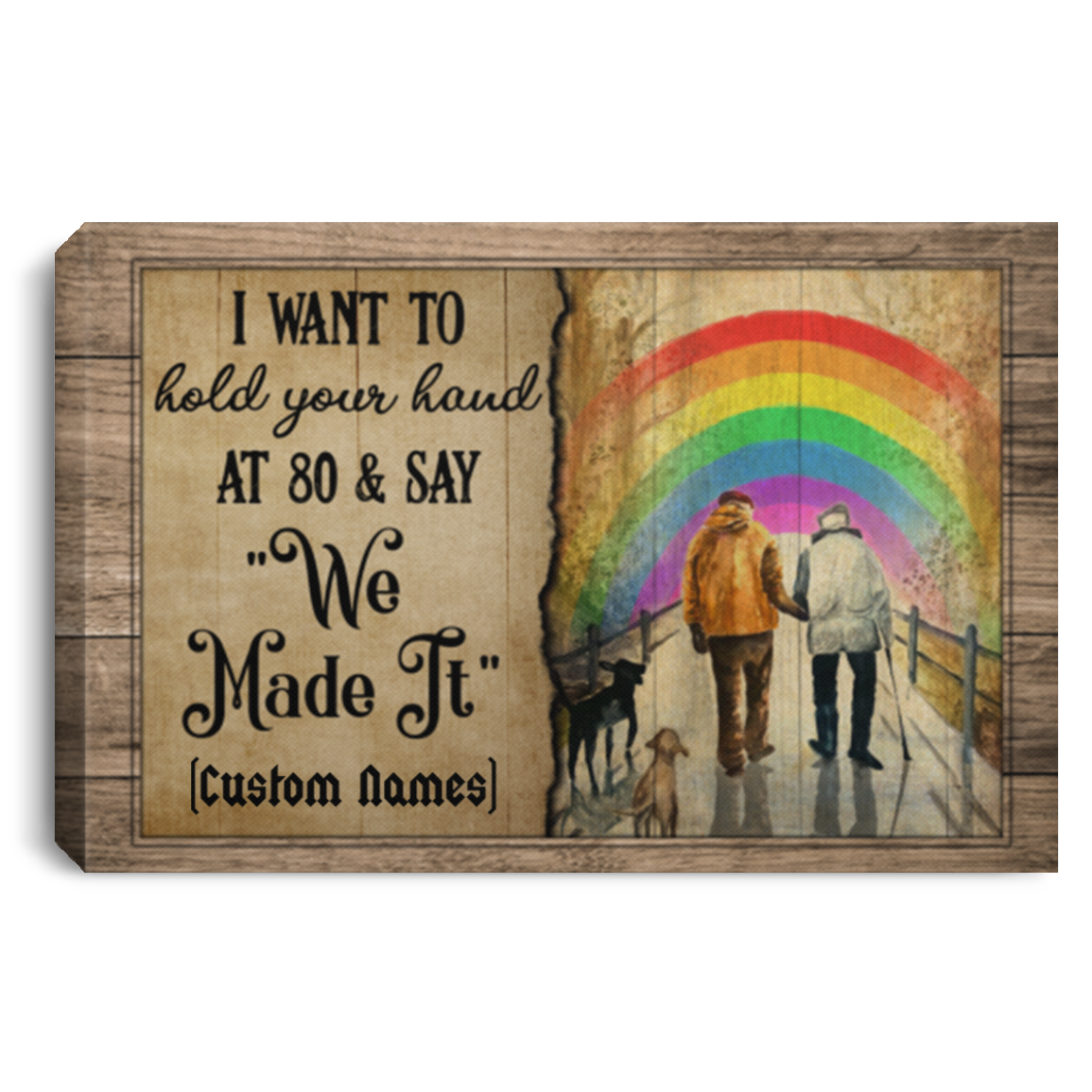 Personalized Gay I Want to Hold Your Hand at 80 and Say We Made It Lgbt Wrapped Framed Canvas Print - Unframed Poster, White, 0.75'' Framed Canvas
