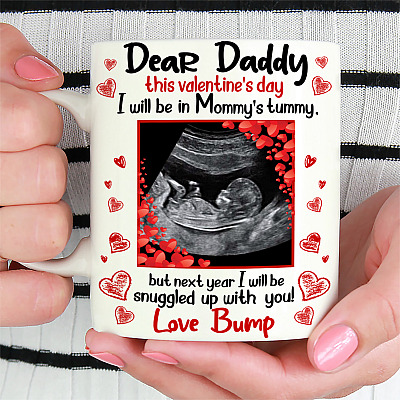 Alternative view of Personalized Photo Dear Daddy This Valentine's Day I Will Be In Mommy's Tummy Ceramic Coffee Mug - Beer Stein