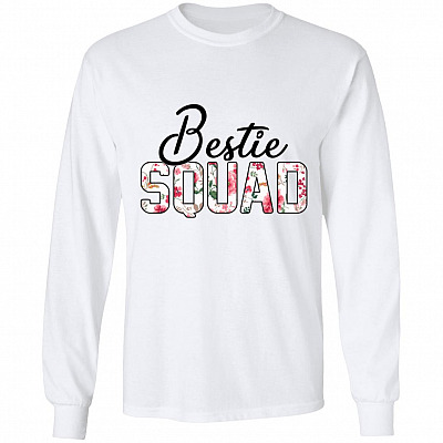 Personalized Bestie Squad Matching Hoodie - Sweatshirt - Long Sleeve Shirt - Best Friends Gift Shirt, White, G240 LS Ultra Cotton T-Shirt