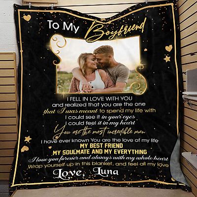 Personalized Photo to My Boyfriend I Fell in Love with You Valentines Gifts Fleece Blanket - Mink Blanket