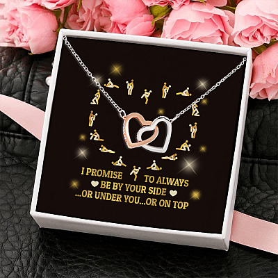 Alternative view of I Promise to Always Be by Your Side or Under You or on Top Interlocking Hearts Pendant Necklace