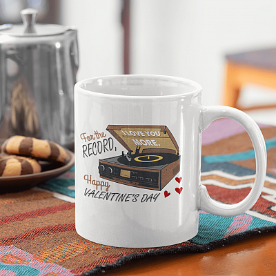 Alternative view of For The Record I Love You More Ceramic Coffee Mug - Vintage Valentine's Day Mug