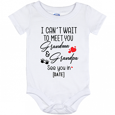 Personalized I Can Wait to Meet You Grandpa and Grandma Bodysuit - Announcing Pregnancy Baby Onesie, White, Baby Onesie - 12 Month