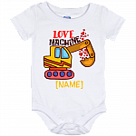 Personalized Love Machine Baby Onesie - Excavator Hearts Baby Toddler Bodysuit - Love Machine Bodysuit, White, Baby Onesie - 12 Month