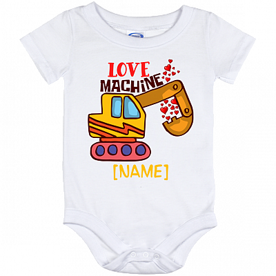 Personalized Love Machine Baby Onesie - Excavator Hearts Baby Toddler Bodysuit - Love Machine Bodysuit, White, Baby Onesie - 12 Month