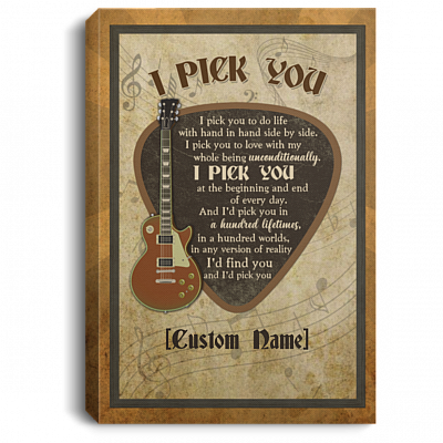 Personalized I Pick You To Do Life With Hand In Hand Side By Side Electric Guitar Canvas Prints - Unframed Poster, White, 0.75'' Framed Canvas