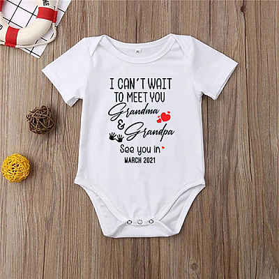 Alternative view of Personalized I Can Wait to Meet You Grandpa and Grandma Bodysuit - Announcing Pregnancy Baby Onesie