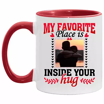 Personalized Photo My Favorite Place, White/Red, 11 oz. Accent Mug