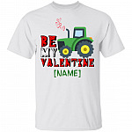 Personalized Be My Valentine Shirt - Tractor Hearts Youth Tee, White, Youth T-Shirt
