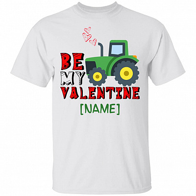 Personalized Be My Valentine Shirt - Tractor Hearts Youth Tee, White, Youth T-Shirt