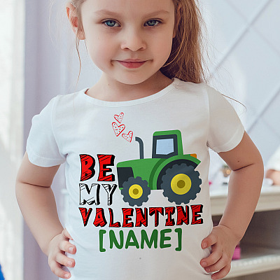 Alternative view of Personalized Be My Valentine Shirt - Tractor Hearts Youth Tee