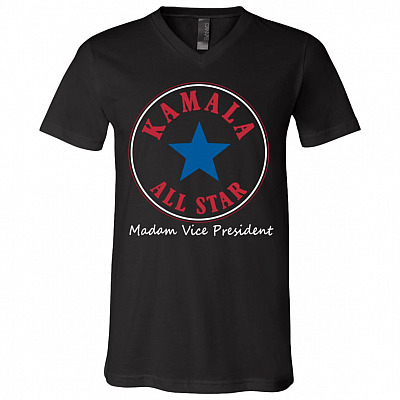 Chucks And Pearls Kamala Harris VP T-shirt - V-neck - Kamala Madam Vice President I'm Speaking Shirt, Black, V-Neck T-Shirt