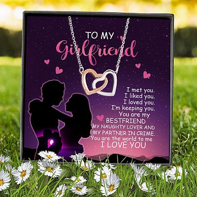To My Girlfriend You Are My Best Friend My Partner In Crime Valentine's Quote Interlocking Hearts Necklace