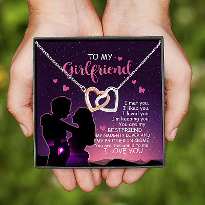 Alternative view of To My Girlfriend You Are My Best Friend My Partner In Crime Valentine's Quote Interlocking Hearts Necklace