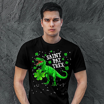 Alternative view of Saint Pat Trex Irish Gaelic T-shirt - Funny T-rex St Patrick's Day Dinosaur Shirt Gift