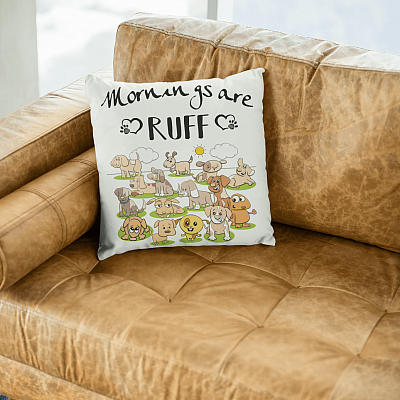 Alternative view of Mornings Are Ruff Dogs Throw Pillow - Decorative Pillow - Indoor Outdoor Cushion - Sofa Home Decor