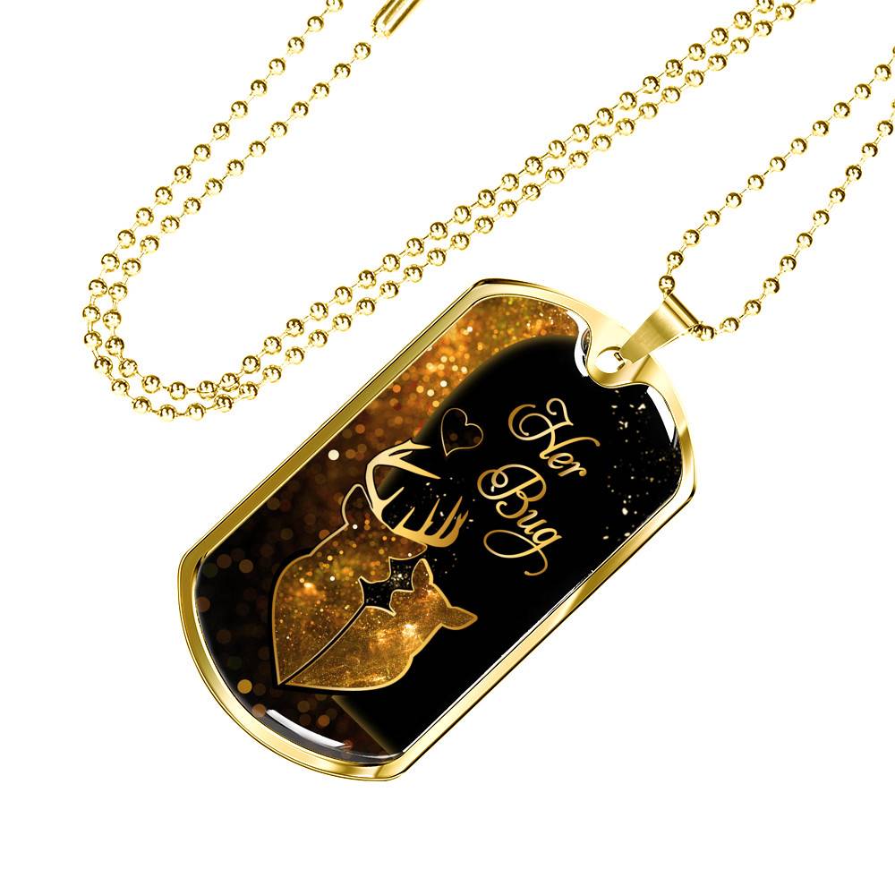 From Buckin' Man Her Bug To My Wife His Doe You Are The Best Hunt Happy Deer Couple Quote Dog Tag Necklace - Dog Tag (Gold Plated)