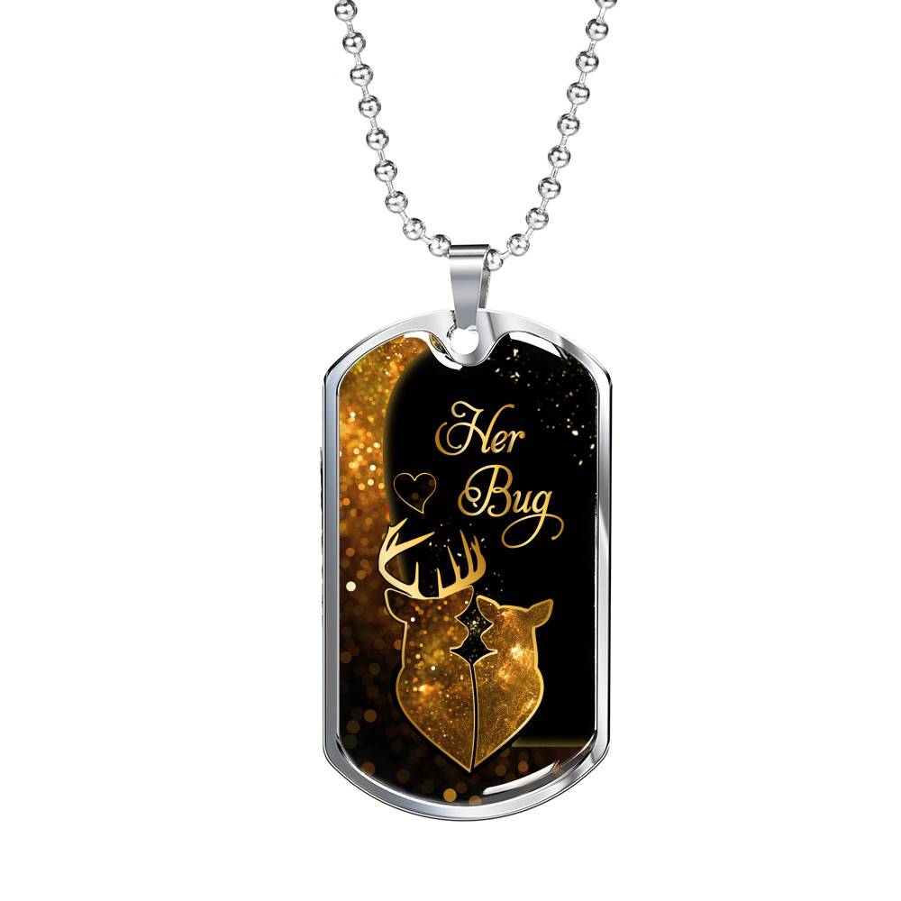 From Buckin' Man Her Bug To My Wife His Doe You Are The Best Hunt Happy Deer Couple Quote Dog Tag Necklace - Dog Tag (Silver)