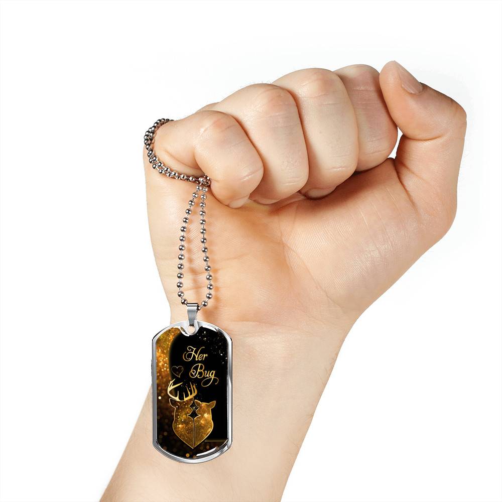 From Buckin' Man Her Bug To My Wife His Doe You Are The Best Hunt Happy Deer Couple Quote Dog Tag Necklace - Dog Tag (Silver)