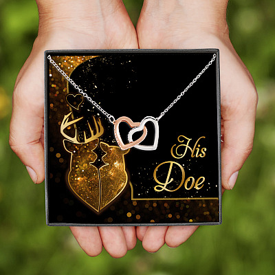 Alternative view of From Buckin' Man To My Wife You Are Best Hunt Happy Deer Couple His Doe Quote Interlocking Hearts Necklace