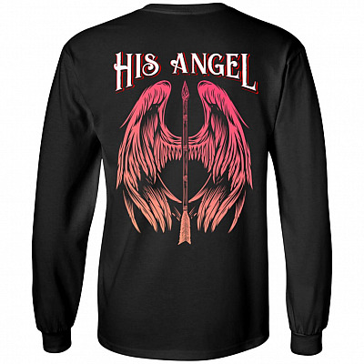 He Keeps Me Safe His Angel Her Guardian Anniversary Couple In Love Valentine's Day Hoodie Sweatshirt T-Shirt, Black, Long Sleeve