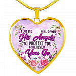 He Will Order His Angel To Protect You Wherever You Go PSALM 91:11 Heart Pendant Necklace - Heart Luxury Necklace (Gold Plated)