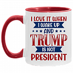 I Love It when I Wake up And Trump Is Not My President Funny - Biden Kamala Accent Mug, White/Red, 11 oz. Accent Mug