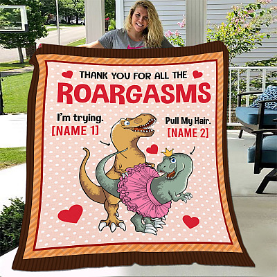 Alternative view of Personalized Dinosaur Thank You For All The Roargasms Funny Valentine Fleece Blanket - Mink Sherpa Blanket