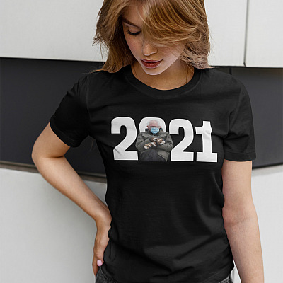 Alternative view of Bernie Inauguration 2021 T-Shirt - Funny Bernie in Mittens T-Shirt - Inauguration 2021 Bernie Sanders T-Shirt