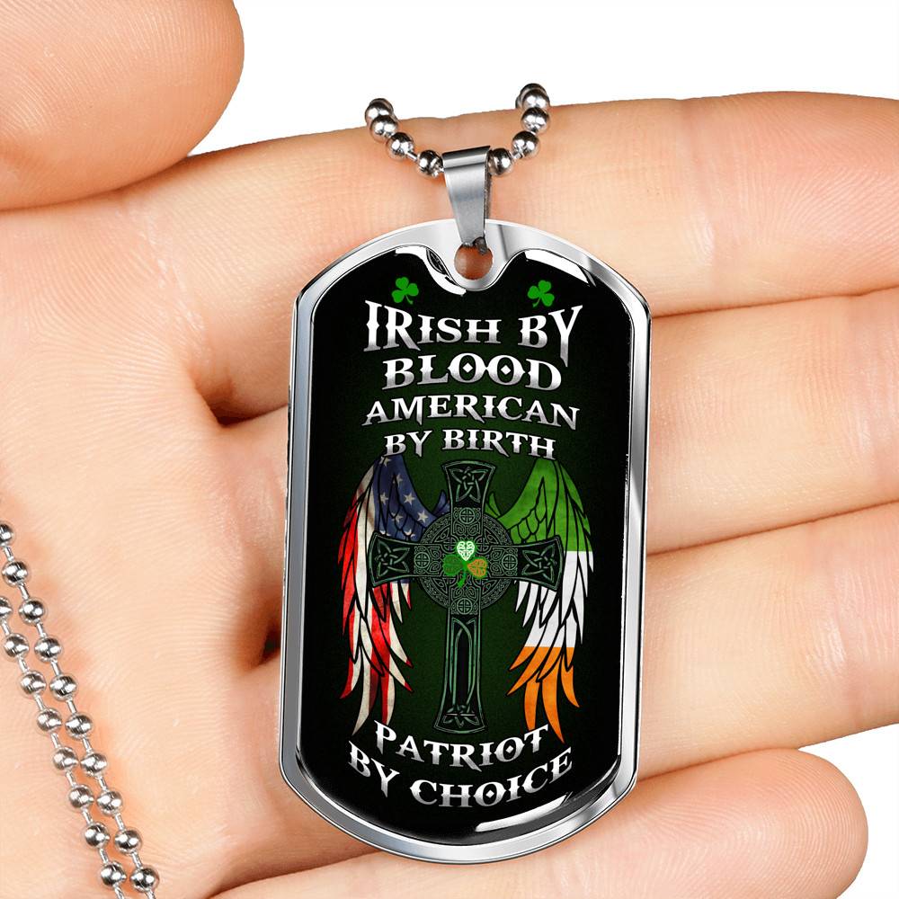 Irish By Blood American By Birth Patriot By Choice St Patrick's Day Luxury Dog Tag Pendant Necklace - Dog Tag (Silver)