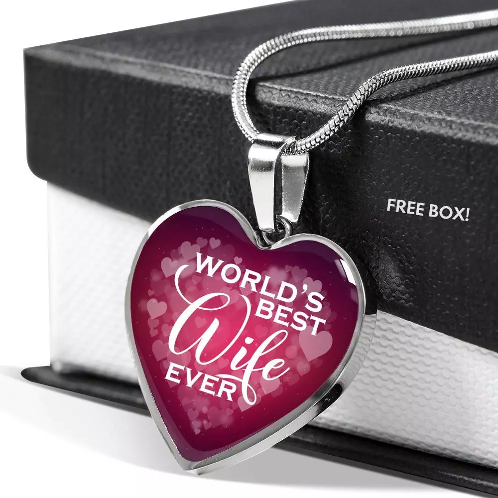 World's Best Wife Ever Heart Pendant Necklace - Best Valentine Gifts For My Wife - Heart Luxury Necklace (Silver)