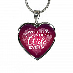 World's Best Wife Ever Heart Pendant Necklace - Best Valentine Gifts For My Wife - Heart Luxury Necklace (Silver)