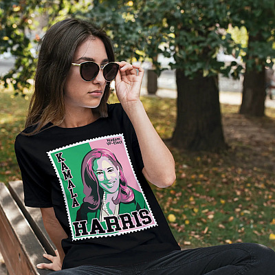 Alternative view of Kamala   Madam Vice President T-shirt - V-neck - Kamala Harris Stamp Pink And Green Shirt