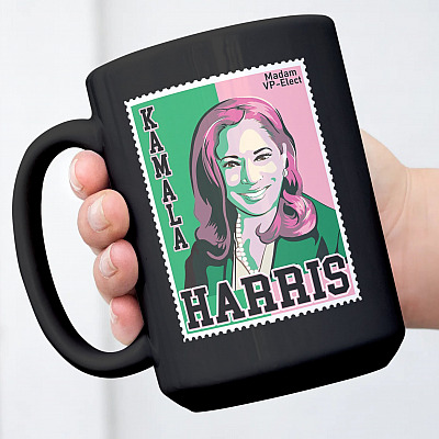 Alternative view of Kamala   Madam Vice President Coffee Mug - Kamala Harris Stamp Pink And Green Mug