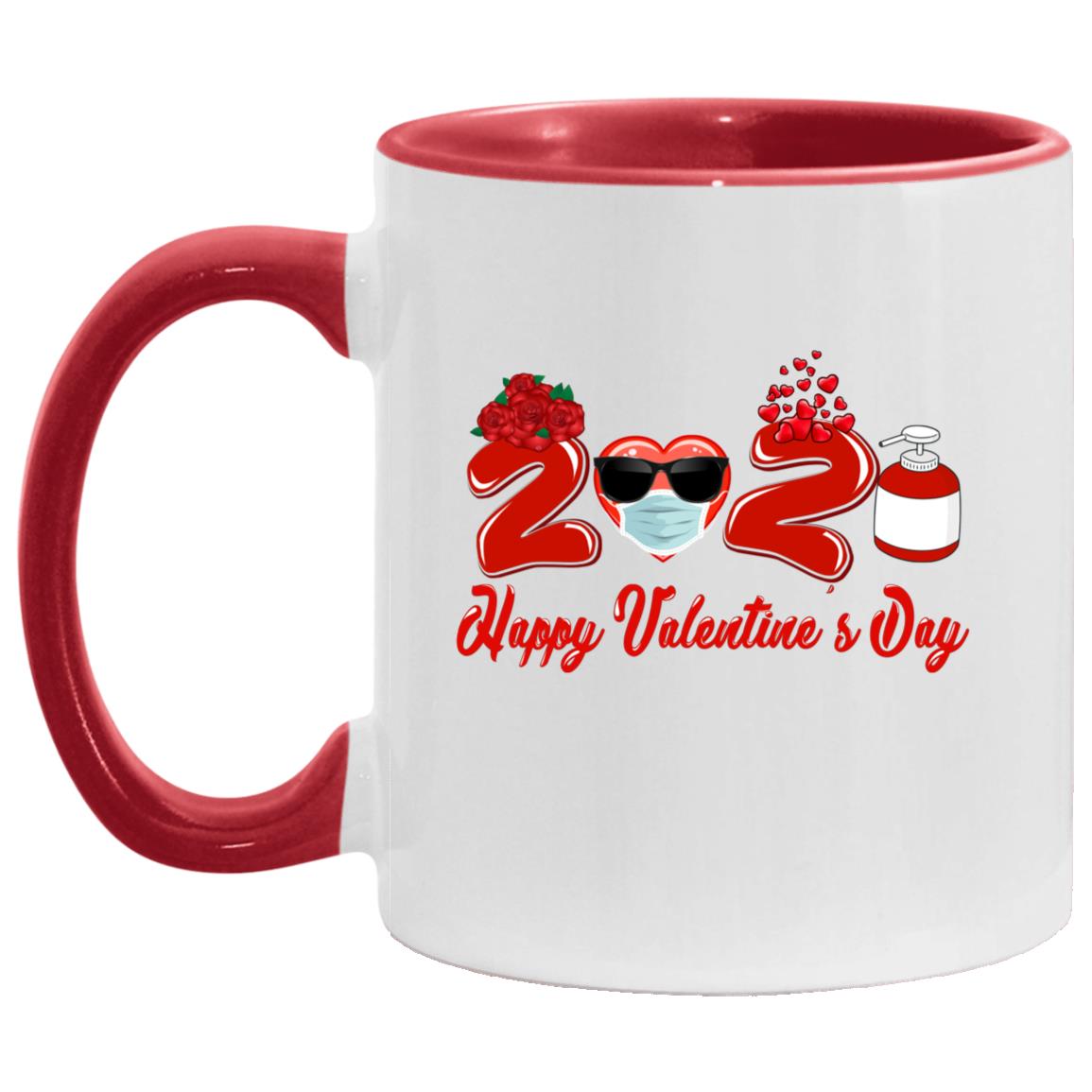 Happy Valentine's Day 2021 Accent Mug, White/Red, 11 oz. Accent Mug
