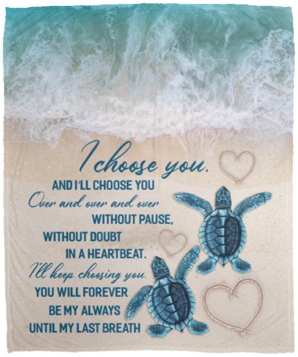 Sea Turtle I Choose You and I'll Blanket, White, Cozy Plush Fleece Blanket - 50x60