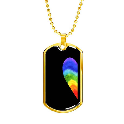 LGBT Rainbow Heart Matching Couple Dog Tag Pendant Necklace Valentine's Gifts - Dog Tag (Gold Plated)
