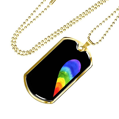 LGBT Rainbow Heart Matching Couple Dog Tag Pendant Necklace Valentine's Gifts - Dog Tag (Gold Plated)