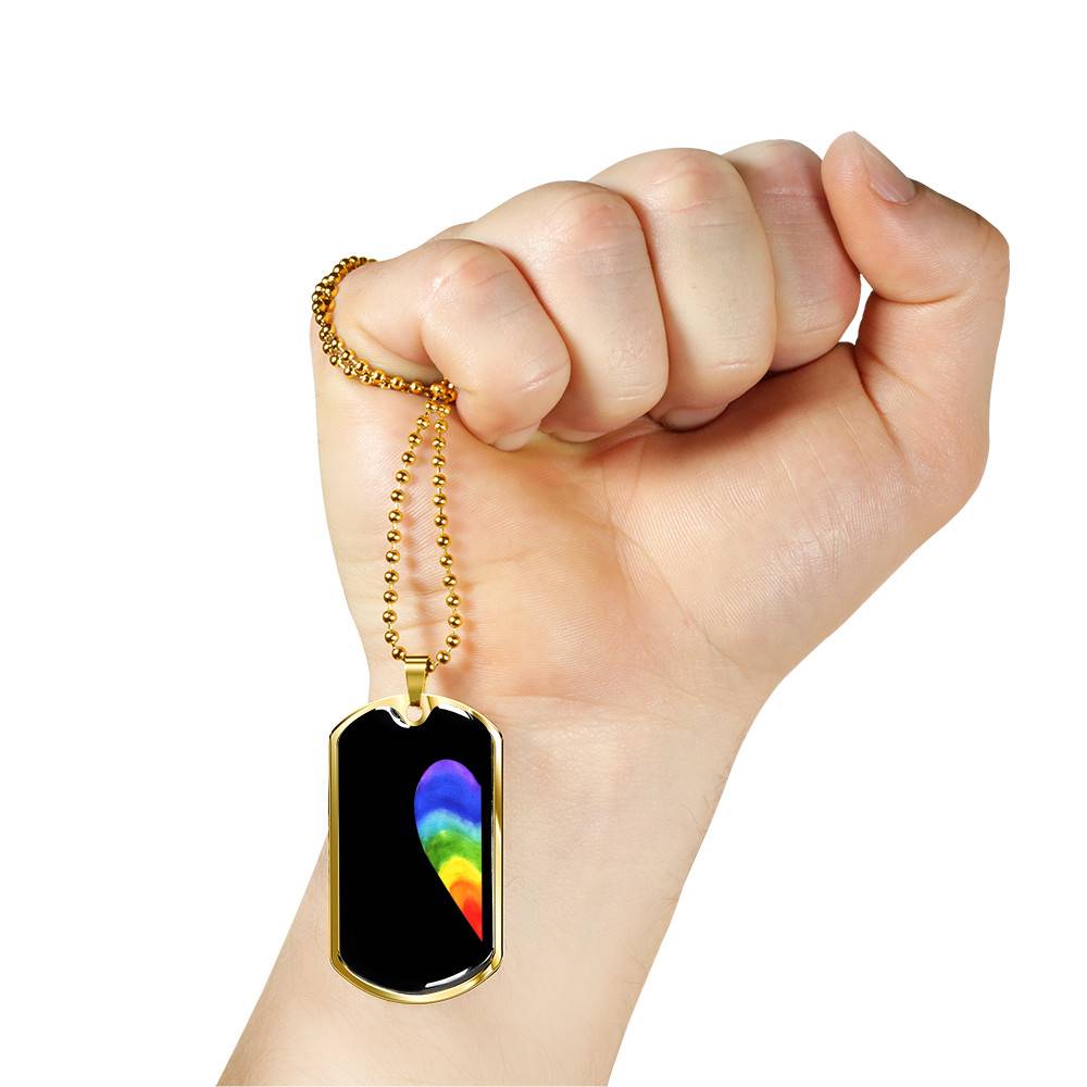 LGBT Rainbow Heart Matching Couple Dog Tag Pendant Necklace Valentine's Gifts - Dog Tag (Gold Plated)