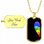 LGBT Rainbow Heart Matching Couple Dog Tag Pendant Necklace Valentine's Gifts - Dog Tag (Gold Plated)