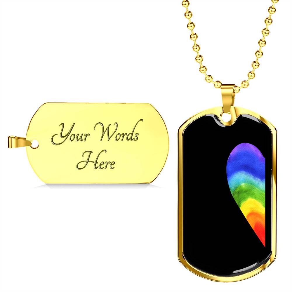 LGBT Rainbow Heart Matching Couple Dog Tag Pendant Necklace Valentine's Gifts - Dog Tag (Gold Plated)