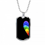 LGBT Rainbow Heart Matching Couple Dog Tag Pendant Necklace Valentine's Gifts - Dog Tag (Silver)