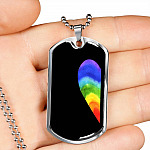 LGBT Rainbow Heart Matching Couple Dog Tag Pendant Necklace Valentine's Gifts - Dog Tag (Silver)