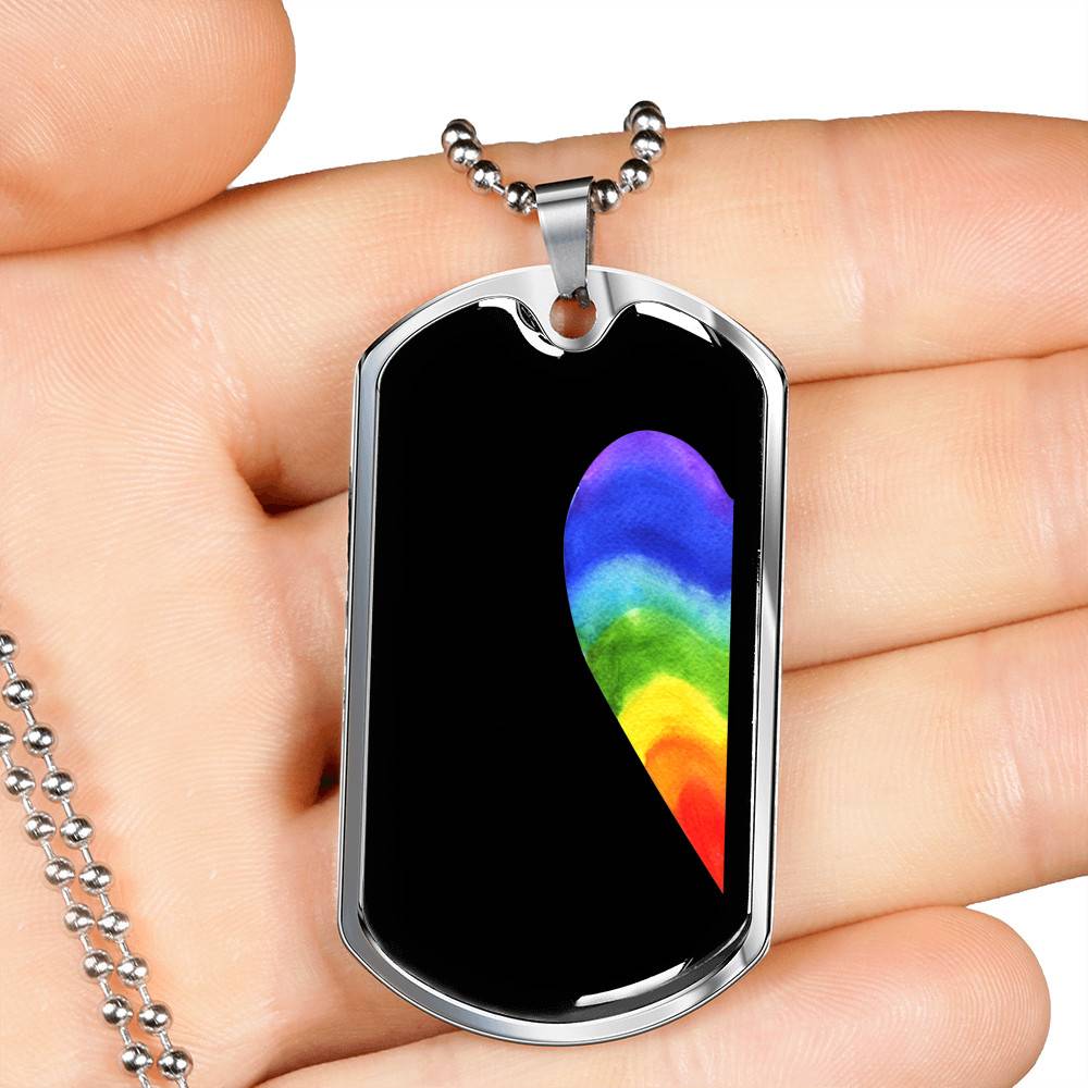 LGBT Rainbow Heart Matching Couple Dog Tag Pendant Necklace Valentine's Gifts - Dog Tag (Silver)