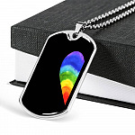 LGBT Rainbow Heart Matching Couple Dog Tag Pendant Necklace Valentine's Gifts - Dog Tag (Silver)
