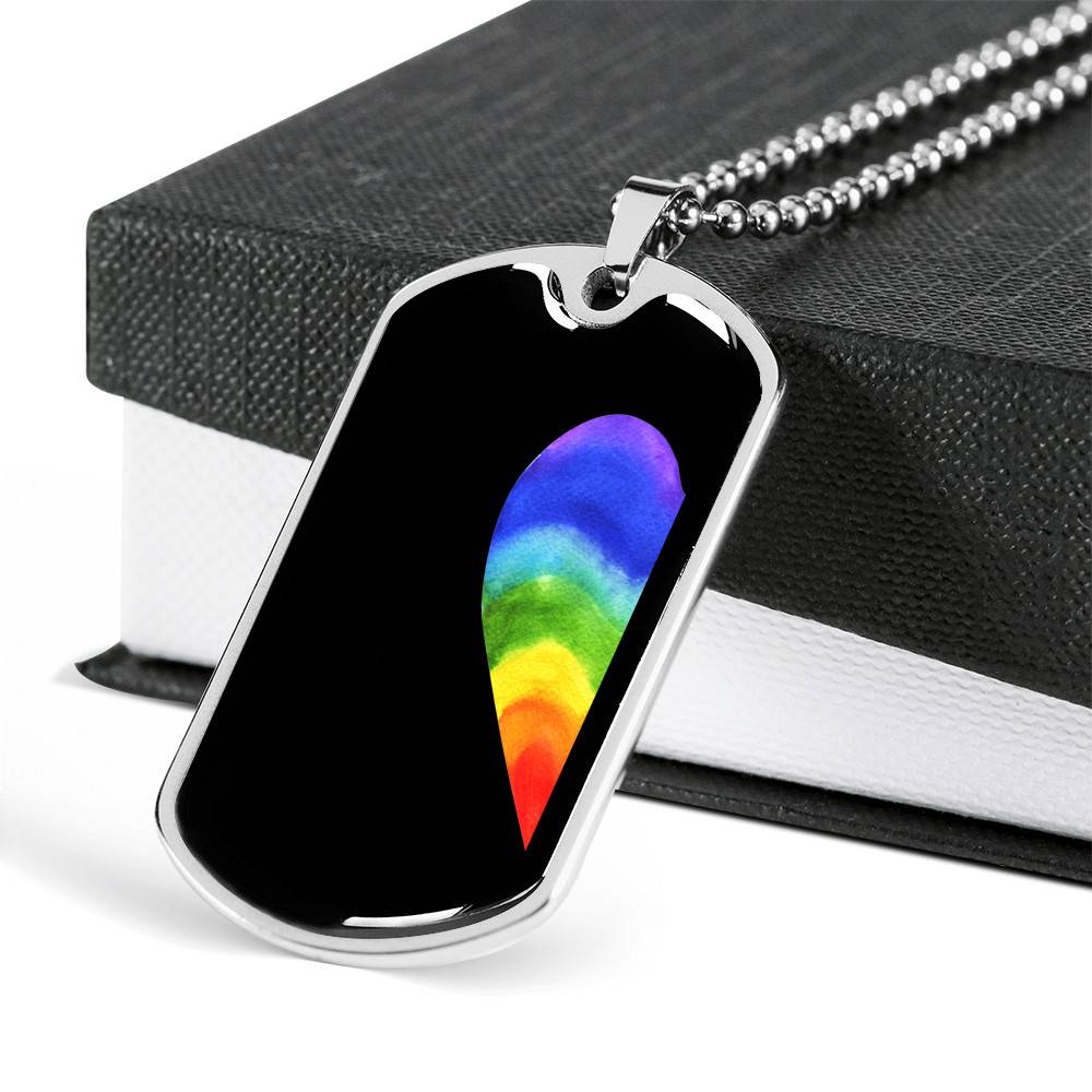 LGBT Rainbow Heart Matching Couple Dog Tag Pendant Necklace Valentine's Gifts - Dog Tag (Silver)