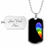 LGBT Rainbow Heart Matching Couple Dog Tag Pendant Necklace Valentine's Gifts - Dog Tag (Silver)