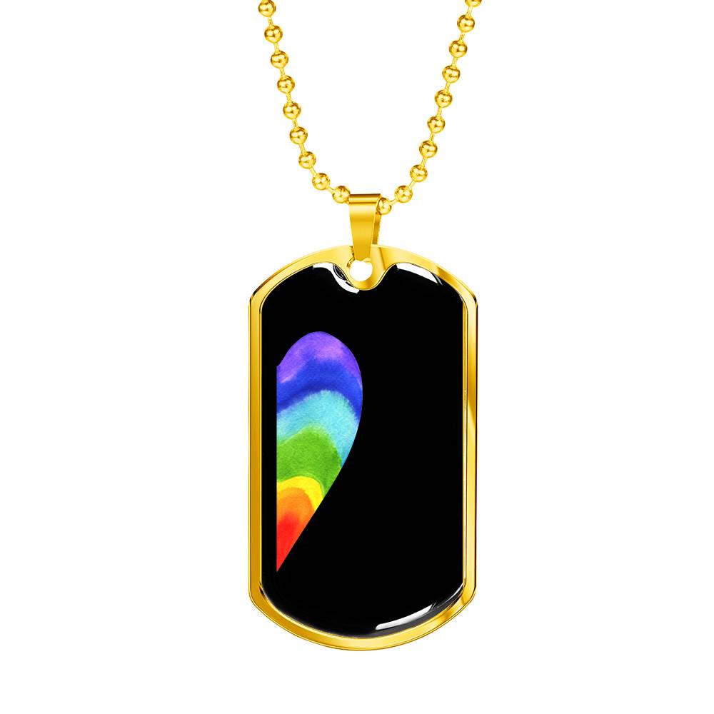 LGBT Rainbow Heart Matching Couple Dog Tag Pendant Necklace Valentine's Day Gifts - Dog Tag (Gold Plated)